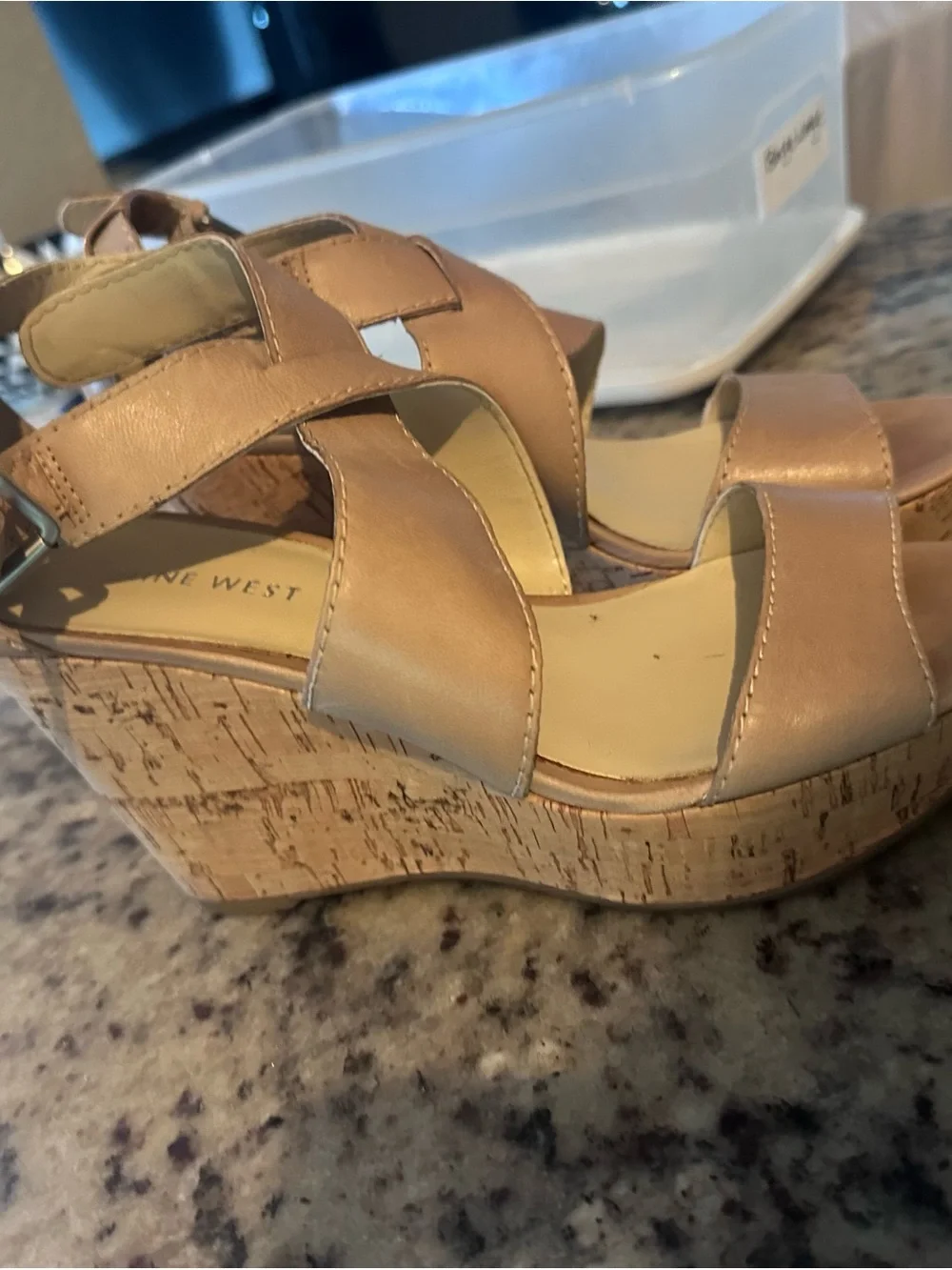 Nine West Tan Leather Crisscross Wedge Sandals